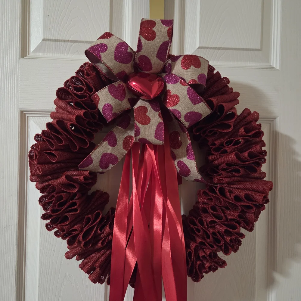 Elegant Red Heart Wreath with Ribbon